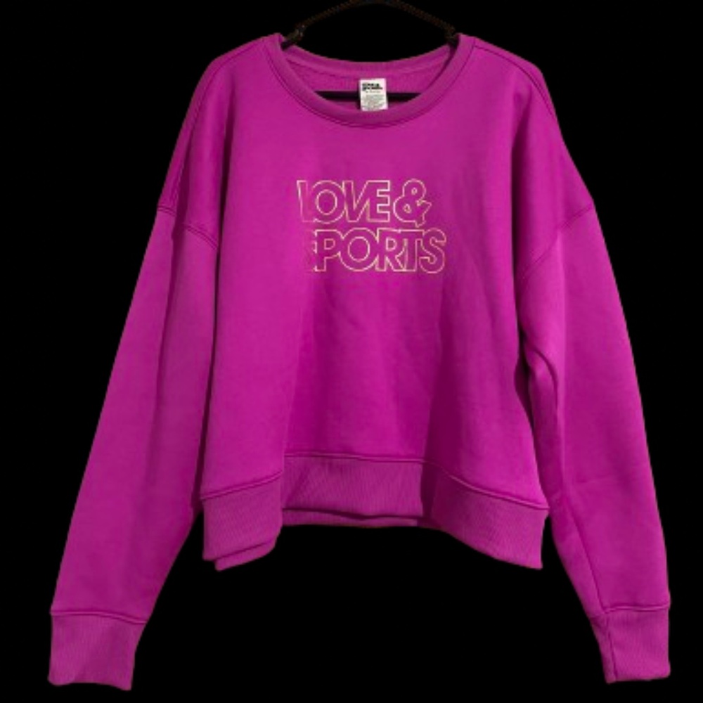LOVE & SPORTS Women’s Magenta Activewear Fleece Sweatshirt Cropped Length Sz-XL